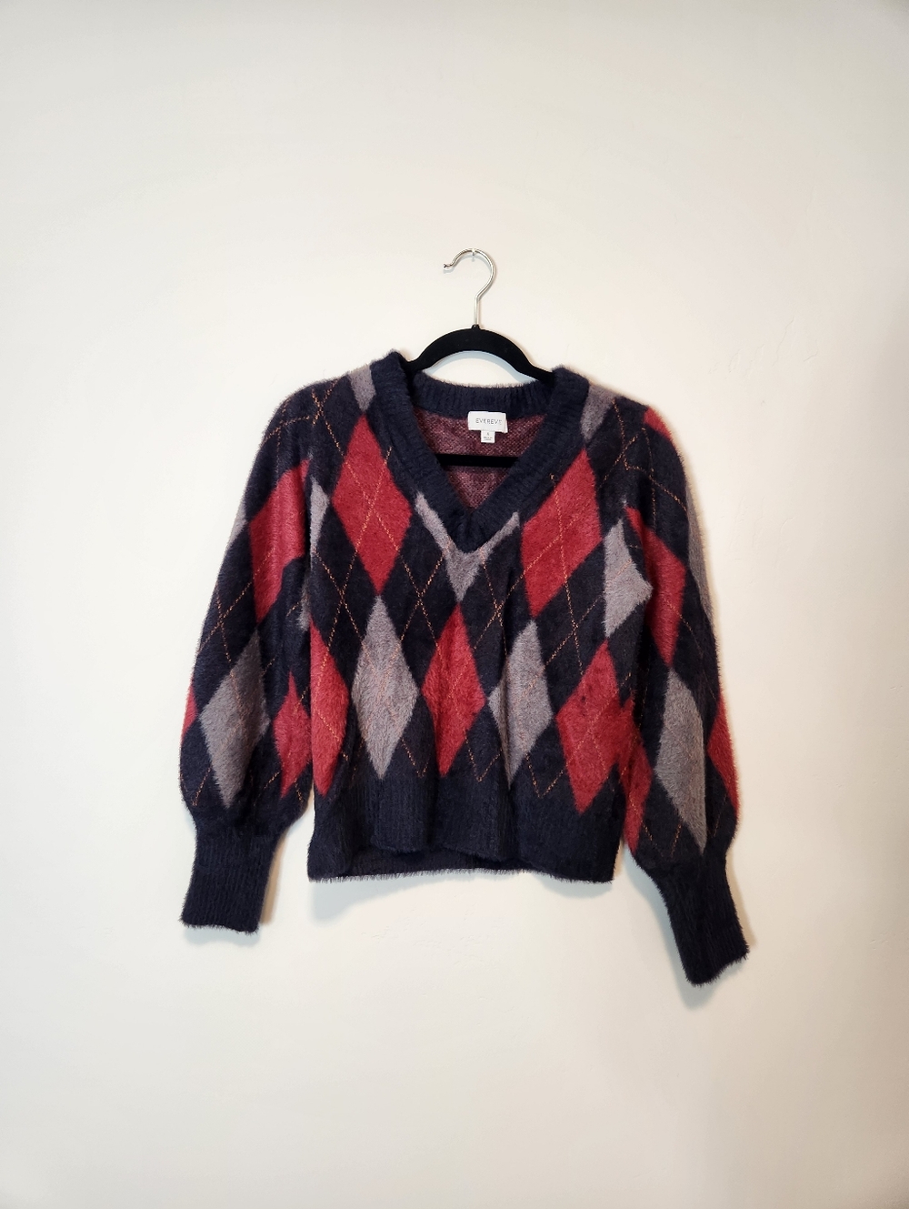 Evereve Lea Argyle Pullover Size Small - Picture 3 of 8